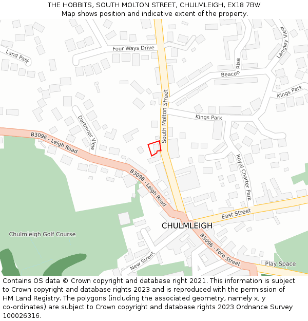 THE HOBBITS, SOUTH MOLTON STREET, CHULMLEIGH, EX18 7BW: Location map and indicative extent of plot