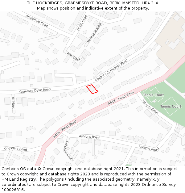 THE HOCKRIDGES, GRAEMESDYKE ROAD, BERKHAMSTED, HP4 3LX: Location map and indicative extent of plot