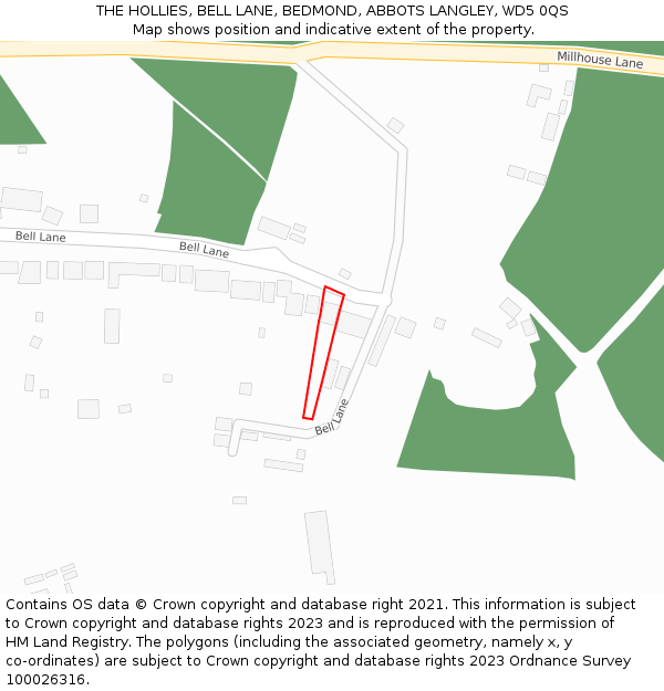 THE HOLLIES, BELL LANE, BEDMOND, ABBOTS LANGLEY, WD5 0QS: Location map and indicative extent of plot