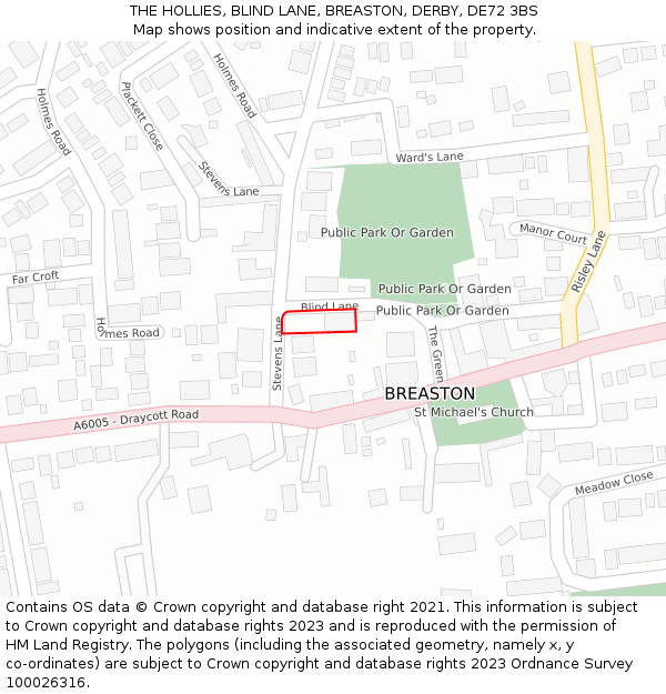 THE HOLLIES, BLIND LANE, BREASTON, DERBY, DE72 3BS: Location map and indicative extent of plot