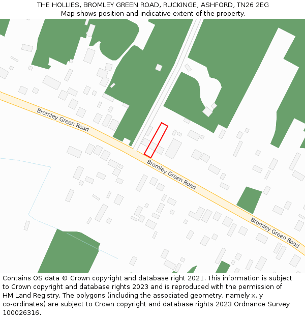 THE HOLLIES, BROMLEY GREEN ROAD, RUCKINGE, ASHFORD, TN26 2EG: Location map and indicative extent of plot