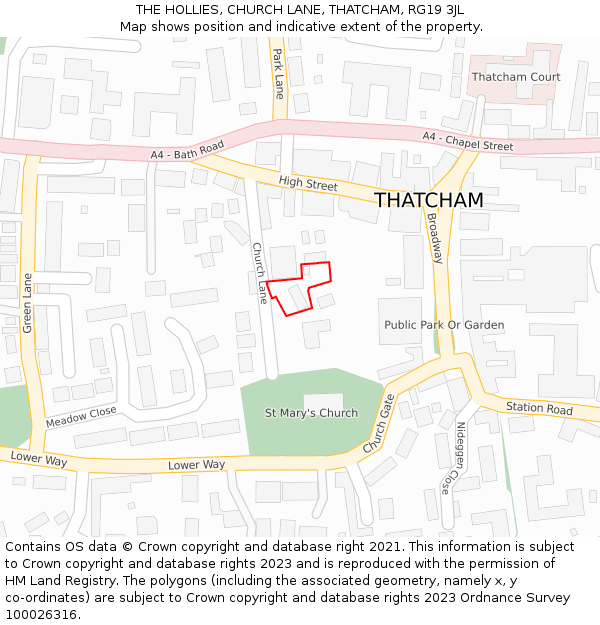 THE HOLLIES, CHURCH LANE, THATCHAM, RG19 3JL: Location map and indicative extent of plot