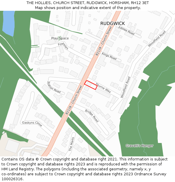 THE HOLLIES, CHURCH STREET, RUDGWICK, HORSHAM, RH12 3ET: Location map and indicative extent of plot