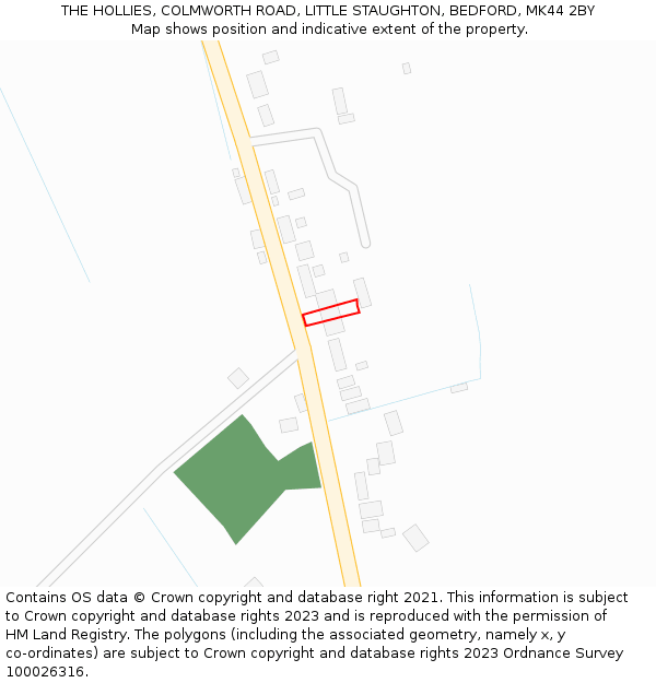 THE HOLLIES, COLMWORTH ROAD, LITTLE STAUGHTON, BEDFORD, MK44 2BY: Location map and indicative extent of plot