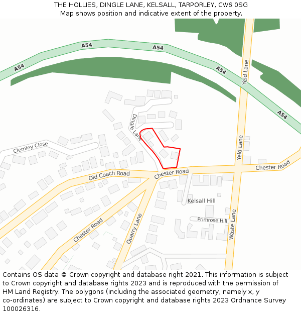 THE HOLLIES, DINGLE LANE, KELSALL, TARPORLEY, CW6 0SG: Location map and indicative extent of plot