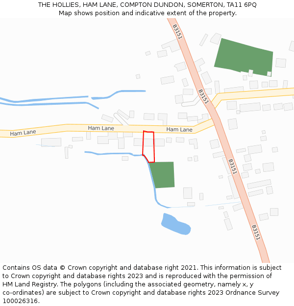 THE HOLLIES, HAM LANE, COMPTON DUNDON, SOMERTON, TA11 6PQ: Location map and indicative extent of plot
