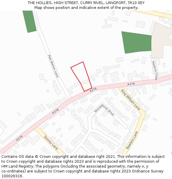 THE HOLLIES, HIGH STREET, CURRY RIVEL, LANGPORT, TA10 0EY: Location map and indicative extent of plot