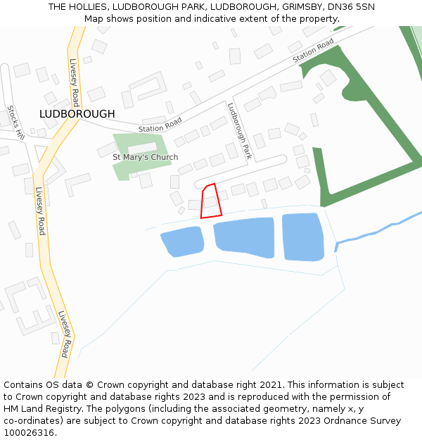 THE HOLLIES, LUDBOROUGH PARK, LUDBOROUGH, GRIMSBY, DN36 5SN: Location map and indicative extent of plot