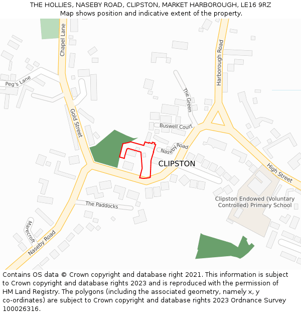 THE HOLLIES, NASEBY ROAD, CLIPSTON, MARKET HARBOROUGH, LE16 9RZ: Location map and indicative extent of plot