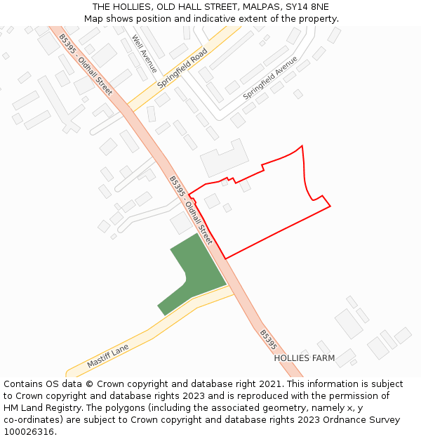 THE HOLLIES, OLD HALL STREET, MALPAS, SY14 8NE: Location map and indicative extent of plot