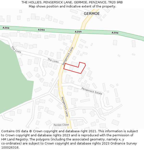 THE HOLLIES, PENGERSICK LANE, GERMOE, PENZANCE, TR20 9RB: Location map and indicative extent of plot