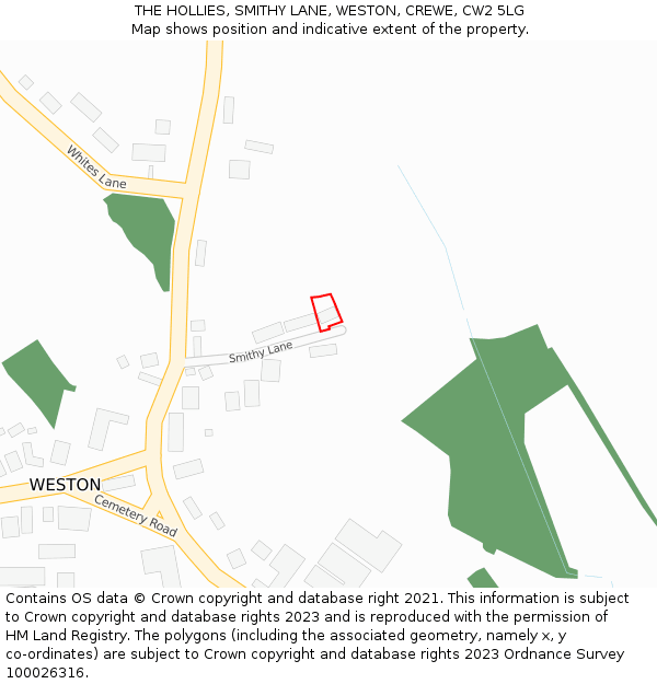 THE HOLLIES, SMITHY LANE, WESTON, CREWE, CW2 5LG: Location map and indicative extent of plot