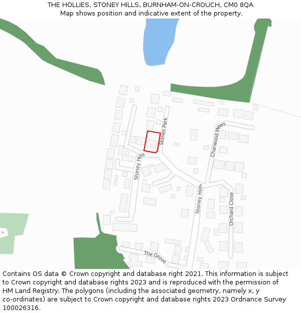 THE HOLLIES, STONEY HILLS, BURNHAM-ON-CROUCH, CM0 8QA: Location map and indicative extent of plot