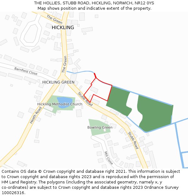 THE HOLLIES, STUBB ROAD, HICKLING, NORWICH, NR12 0YS: Location map and indicative extent of plot