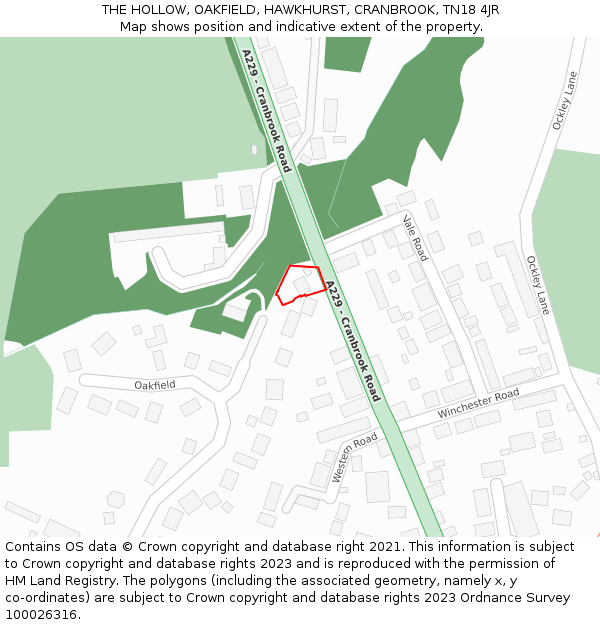 THE HOLLOW, OAKFIELD, HAWKHURST, CRANBROOK, TN18 4JR: Location map and indicative extent of plot