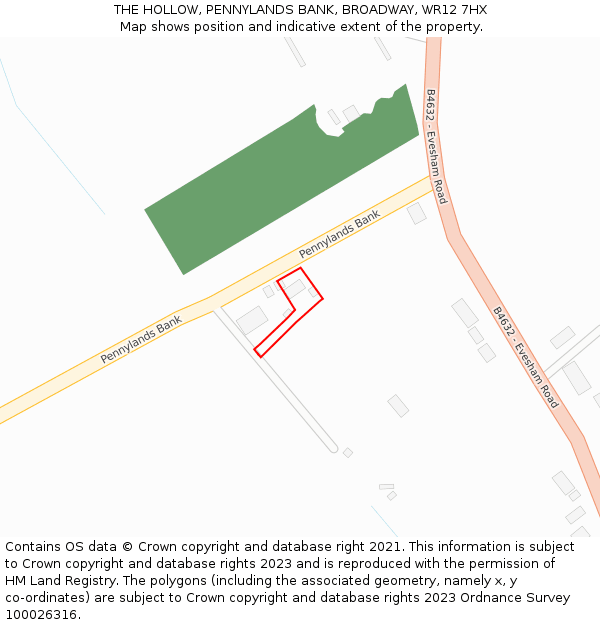 THE HOLLOW, PENNYLANDS BANK, BROADWAY, WR12 7HX: Location map and indicative extent of plot