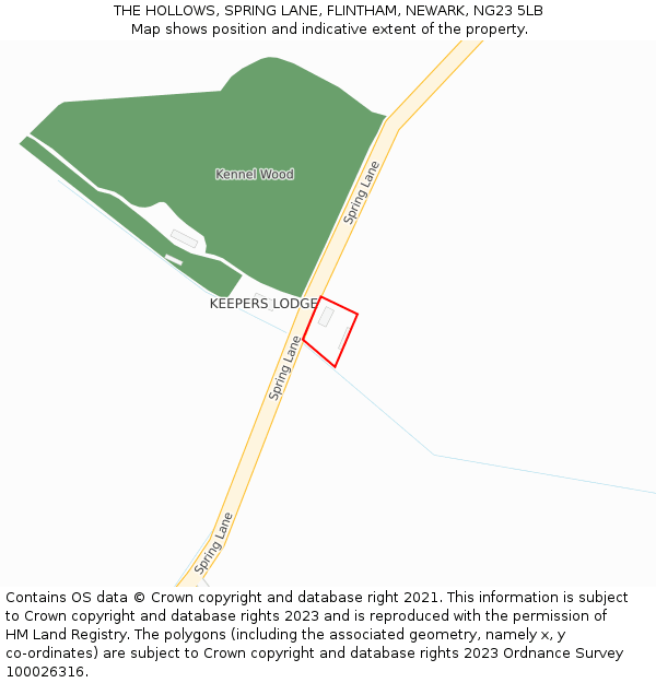 THE HOLLOWS, SPRING LANE, FLINTHAM, NEWARK, NG23 5LB: Location map and indicative extent of plot