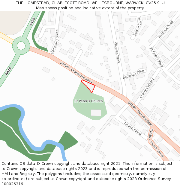 THE HOMESTEAD, CHARLECOTE ROAD, WELLESBOURNE, WARWICK, CV35 9LU: Location map and indicative extent of plot