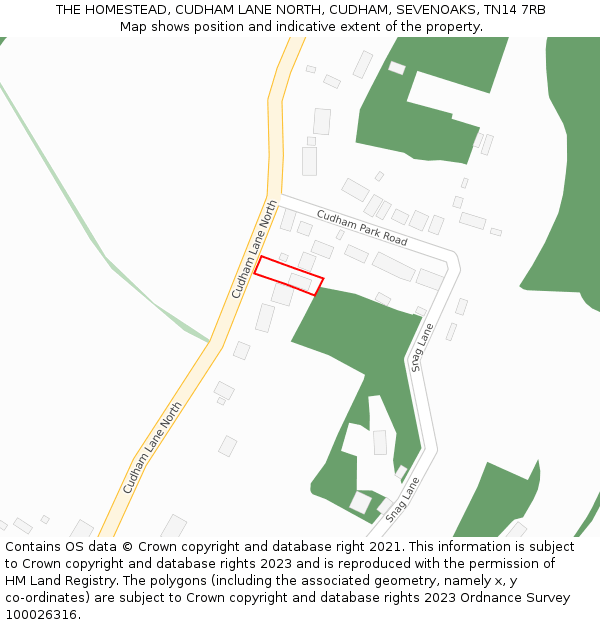 THE HOMESTEAD, CUDHAM LANE NORTH, CUDHAM, SEVENOAKS, TN14 7RB: Location map and indicative extent of plot