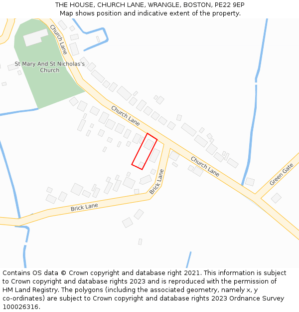 THE HOUSE, CHURCH LANE, WRANGLE, BOSTON, PE22 9EP: Location map and indicative extent of plot