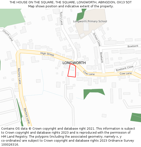 THE HOUSE ON THE SQUARE, THE SQUARE, LONGWORTH, ABINGDON, OX13 5DT: Location map and indicative extent of plot