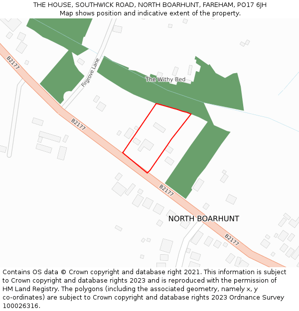 THE HOUSE, SOUTHWICK ROAD, NORTH BOARHUNT, FAREHAM, PO17 6JH: Location map and indicative extent of plot