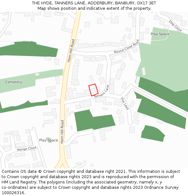 THE HYDE, TANNERS LANE, ADDERBURY, BANBURY, OX17 3ET: Location map and indicative extent of plot