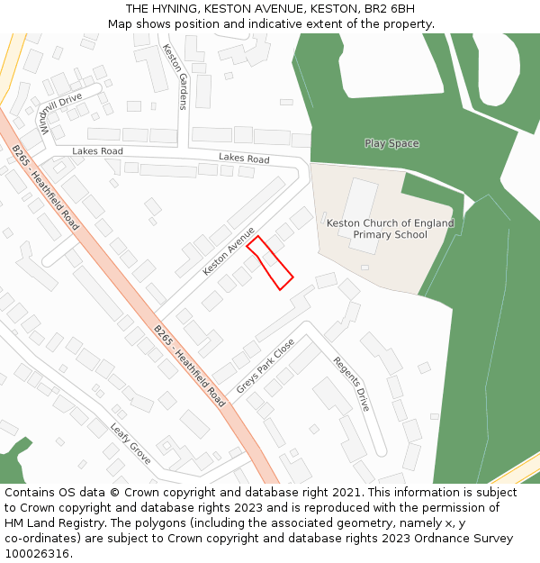 THE HYNING, KESTON AVENUE, KESTON, BR2 6BH: Location map and indicative extent of plot