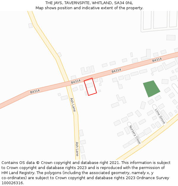 THE JAYS, TAVERNSPITE, WHITLAND, SA34 0NL: Location map and indicative extent of plot