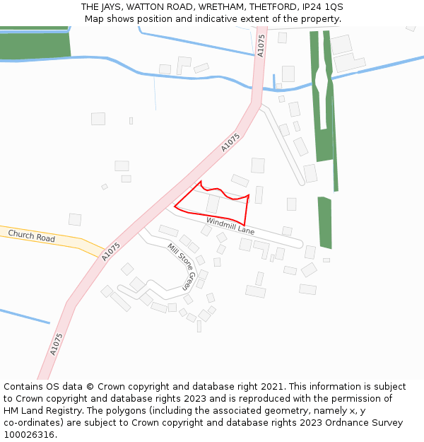 THE JAYS, WATTON ROAD, WRETHAM, THETFORD, IP24 1QS: Location map and indicative extent of plot