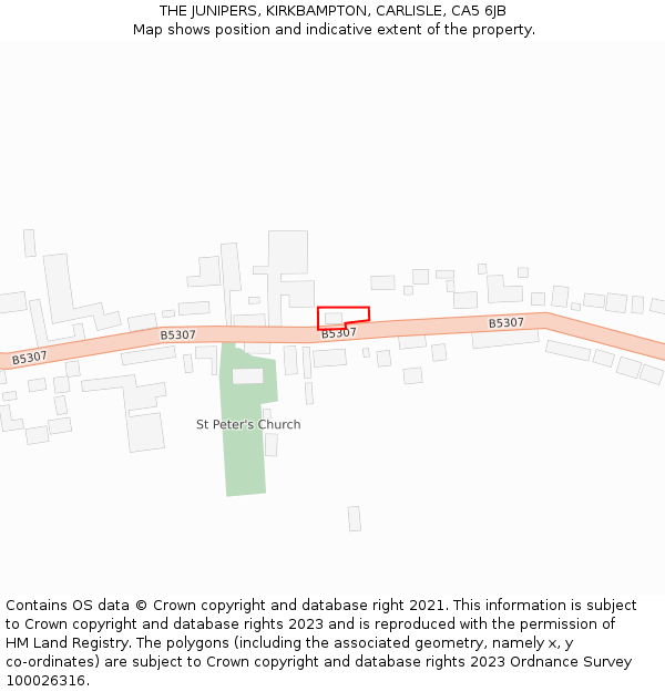 THE JUNIPERS, KIRKBAMPTON, CARLISLE, CA5 6JB: Location map and indicative extent of plot