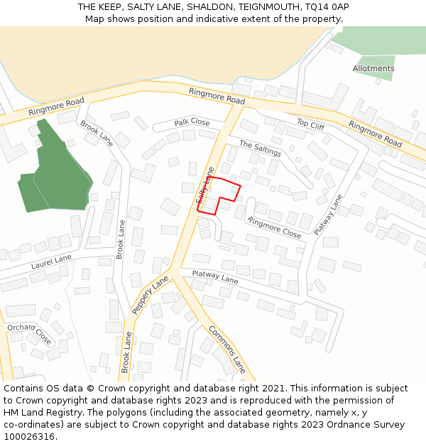 THE KEEP, SALTY LANE, SHALDON, TEIGNMOUTH, TQ14 0AP: Location map and indicative extent of plot