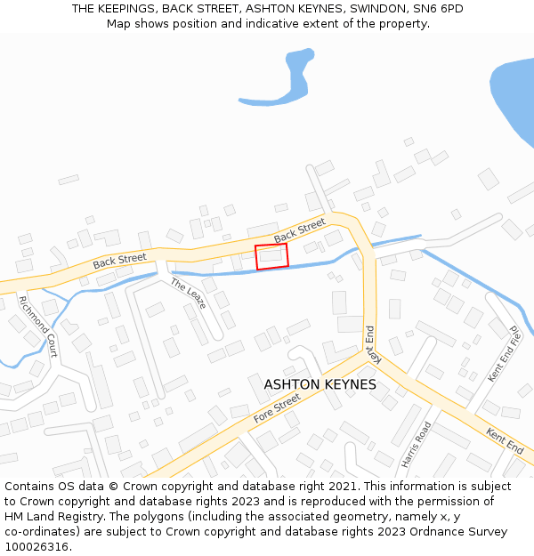 THE KEEPINGS, BACK STREET, ASHTON KEYNES, SWINDON, SN6 6PD: Location map and indicative extent of plot