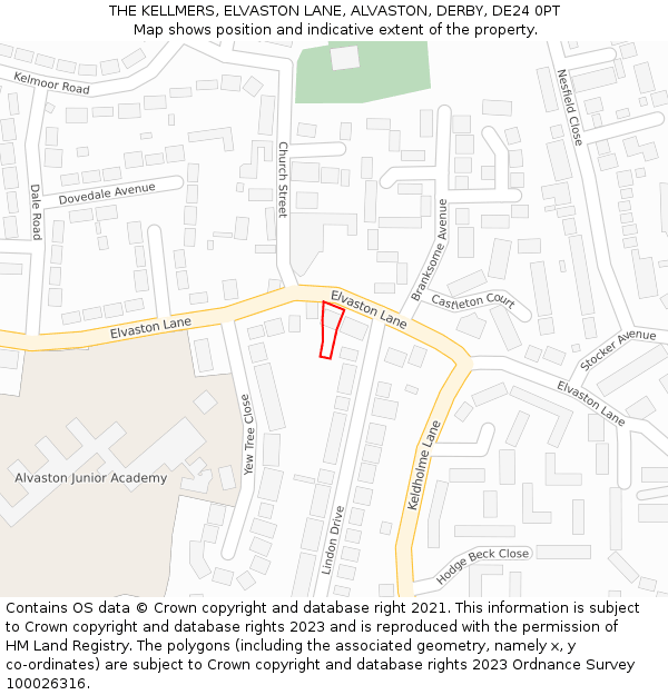 THE KELLMERS, ELVASTON LANE, ALVASTON, DERBY, DE24 0PT: Location map and indicative extent of plot