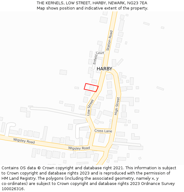 THE KERNELS, LOW STREET, HARBY, NEWARK, NG23 7EA: Location map and indicative extent of plot