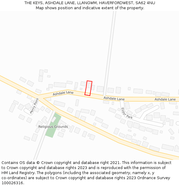 THE KEYS, ASHDALE LANE, LLANGWM, HAVERFORDWEST, SA62 4NU: Location map and indicative extent of plot