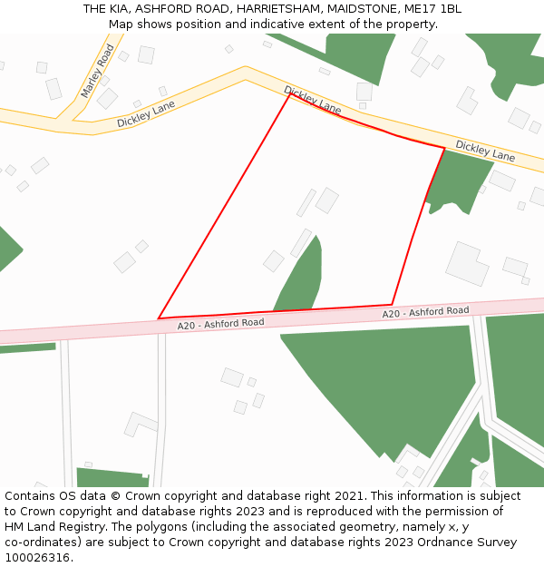 THE KIA, ASHFORD ROAD, HARRIETSHAM, MAIDSTONE, ME17 1BL: Location map and indicative extent of plot
