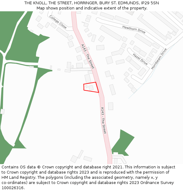 THE KNOLL, THE STREET, HORRINGER, BURY ST. EDMUNDS, IP29 5SN: Location map and indicative extent of plot