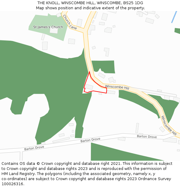 THE KNOLL, WINSCOMBE HILL, WINSCOMBE, BS25 1DG: Location map and indicative extent of plot