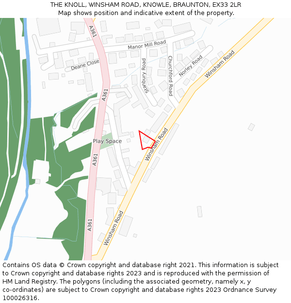 THE KNOLL, WINSHAM ROAD, KNOWLE, BRAUNTON, EX33 2LR: Location map and indicative extent of plot