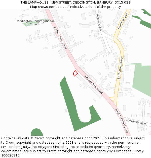 THE LAMPHOUSE, NEW STREET, DEDDINGTON, BANBURY, OX15 0SS: Location map and indicative extent of plot