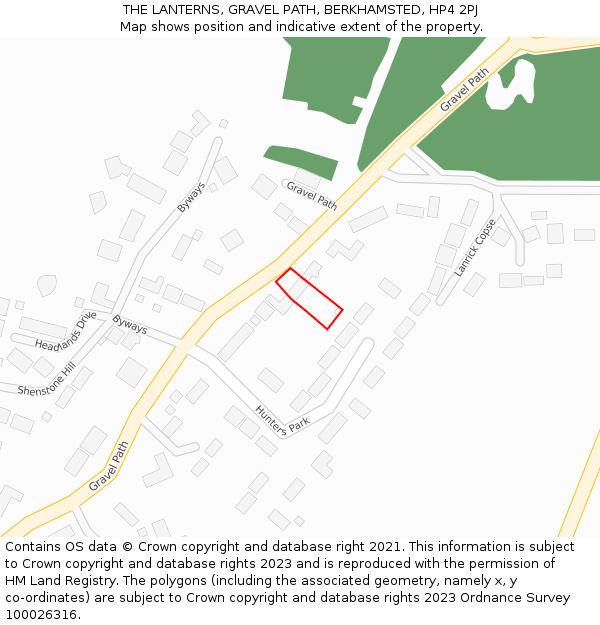 THE LANTERNS, GRAVEL PATH, BERKHAMSTED, HP4 2PJ: Location map and indicative extent of plot