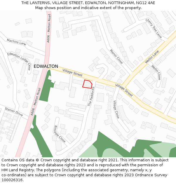 THE LANTERNS, VILLAGE STREET, EDWALTON, NOTTINGHAM, NG12 4AE: Location map and indicative extent of plot