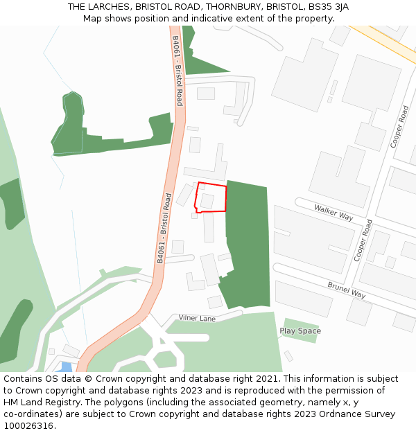 THE LARCHES, BRISTOL ROAD, THORNBURY, BRISTOL, BS35 3JA: Location map and indicative extent of plot