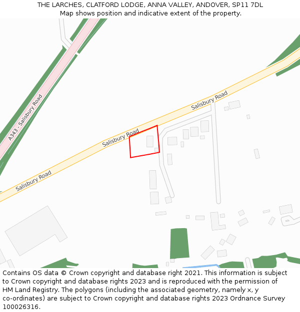 THE LARCHES, CLATFORD LODGE, ANNA VALLEY, ANDOVER, SP11 7DL: Location map and indicative extent of plot