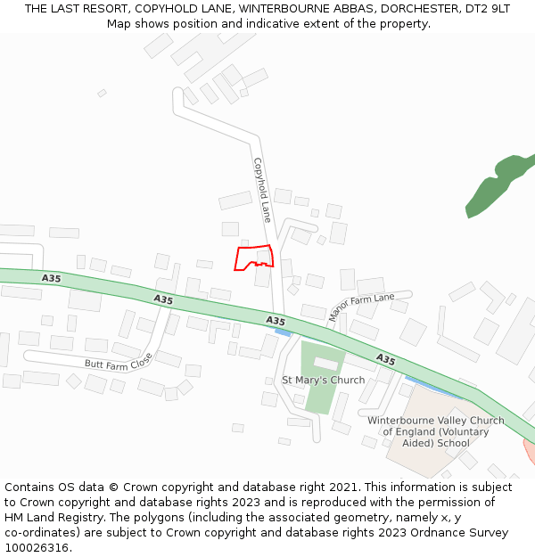 THE LAST RESORT, COPYHOLD LANE, WINTERBOURNE ABBAS, DORCHESTER, DT2 9LT: Location map and indicative extent of plot