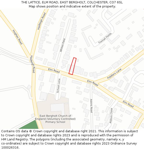 THE LATTICE, ELM ROAD, EAST BERGHOLT, COLCHESTER, CO7 6SL: Location map and indicative extent of plot