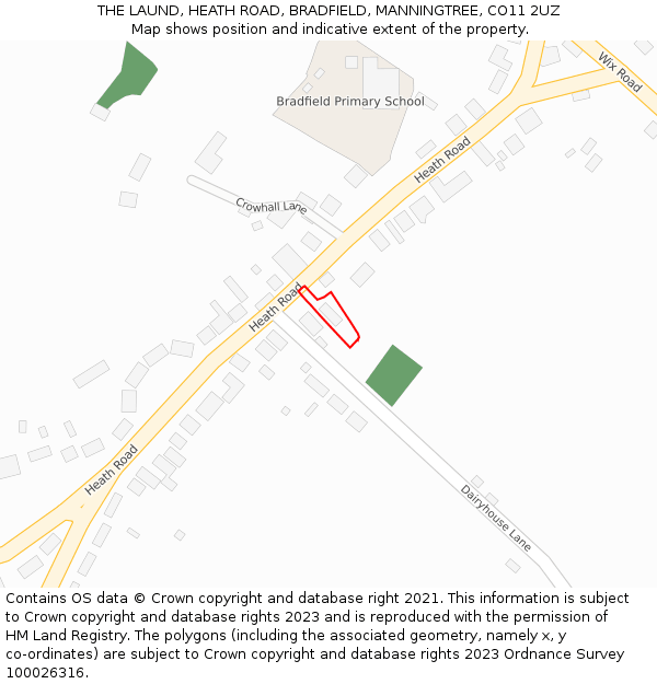 THE LAUND, HEATH ROAD, BRADFIELD, MANNINGTREE, CO11 2UZ: Location map and indicative extent of plot