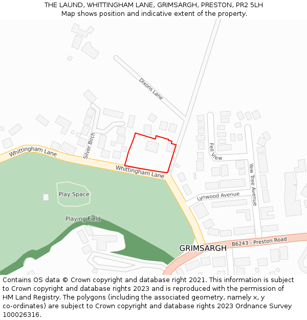 THE LAUND, WHITTINGHAM LANE, GRIMSARGH, PRESTON, PR2 5LH: Location map and indicative extent of plot