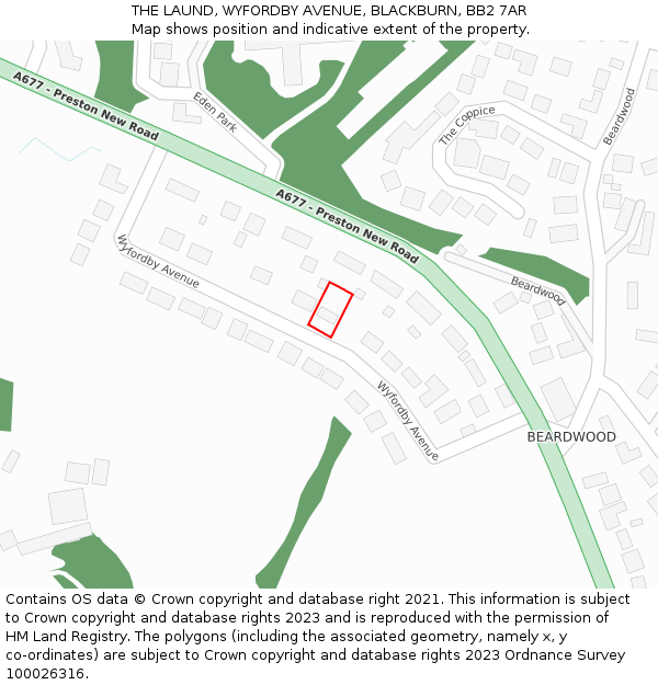 THE LAUND, WYFORDBY AVENUE, BLACKBURN, BB2 7AR: Location map and indicative extent of plot